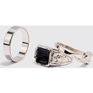 Mens 3 Pack Signet Rings in Silver