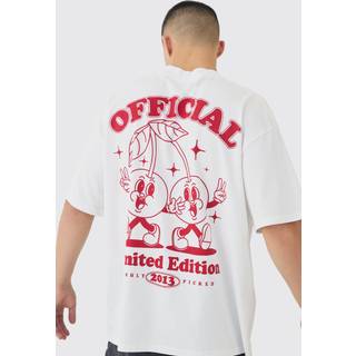 Mens White Oversized Heavyweight Cherry Graphic T-Shirt