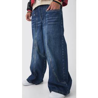Mens Antique Blue Extreme Baggy Rigid Panelled Tinted Denim Jeans