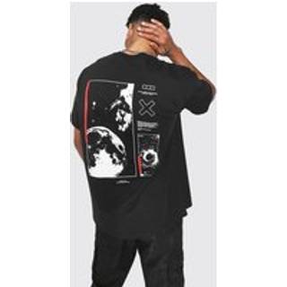 Mens Black Oversized Space Back Print T-shirt