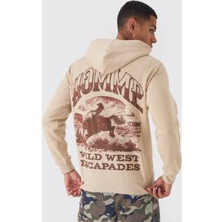 Mens Sand Regular Fit Homme Western Print Zip Through Hoodie