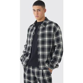 Mens Black Oversized Heavyweight Textured Check Overshirt