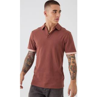 Mens Chocolate Slim Interlock Colour Block Polo
