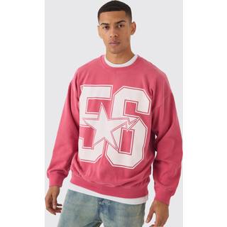 Mens Red Oversized 56 Star Print Washed Sweatshirt