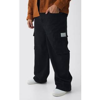 Mens True Black Plus Relaxed Fit Woven Tab Cargo Jeans