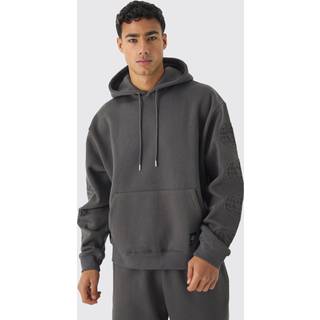 Mens Slate Oversized Boxy Worldwide Debossed Hoodie