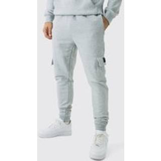 Mens Grey Marl Skinny Fit Woven Tab Basic Cargo Jogger
