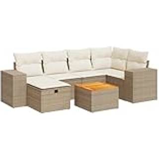 Havesofasæt 7 Dele Med Hynder Polyrattan Beige - beige og cremefarvet / med opbevaring