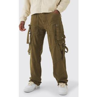 Mens Tall Overdyed Relaxed Fit Strap And Buckle Trouser In Khaki