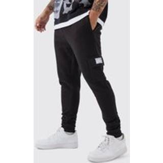 Mens Black Skinny Fit Woven Tab Basic Cargo Jogger