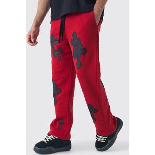 Mens Red Straight Fit Spray Cross Print Jogger