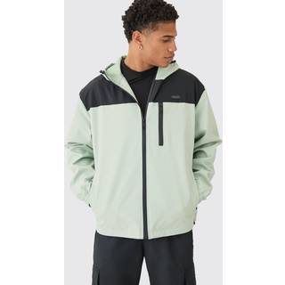 Mens Oversized Man Tab Colour Block Hooded Windbreaker In Sage