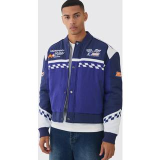 Mens Oversized Boxy Official Twill Padded Moto Jacket In Blue