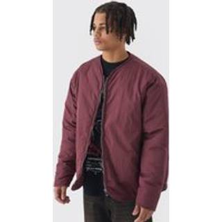 Mens Oversized Collarless Padded Bomber Jacket In Wine