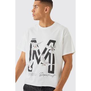 Mens White Oversized Boxy M Dove Graphic T-Shirt