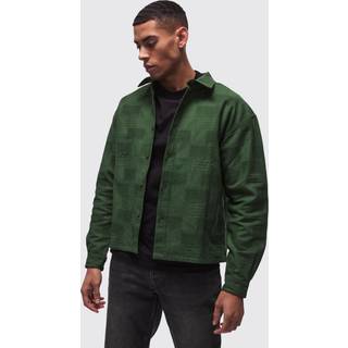 Mens Khaki Long Sleeve Checkerboard Texture Overshirt