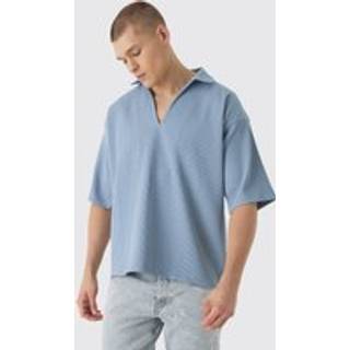 Mens Slate Blue Pleated Oversized Boxy V Neck Shirt