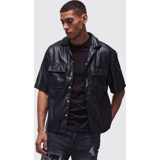 Mens Black Oversized PU Short Sleeve Overshirt
