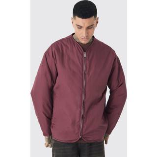 Mens Tall Oversized Collarless Padded Bomber Jacket In Wine