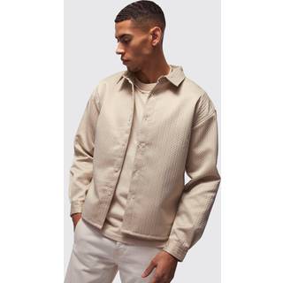 Mens Ecru Oversized Boxy Herringbone Overshirt