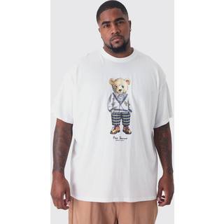 Mens Plus Teddy Print T-shirt in White