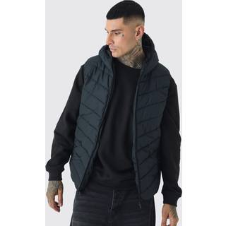 Mens Tall Quilted Zip Through Hooded Gilet In Black