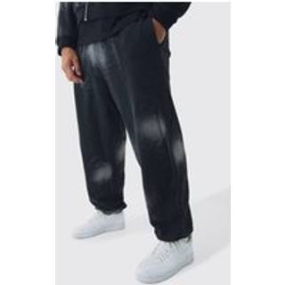 Mens Black Plus Oversized Heavy Washed Applique Joggers