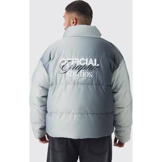 Mens Plus Official Ombre Funnel Neck Puffer Jacket In Grey