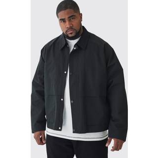 Mens Plus Boxy Cord Collar Worker Jacket In Black