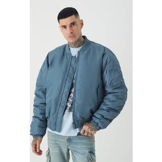 Mens Tall Padded Nylon Panelled Bomber Jacket In Slate