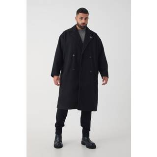 Mens Plus Oversized Drop Shoulder Double Breasted Overcoat In Black