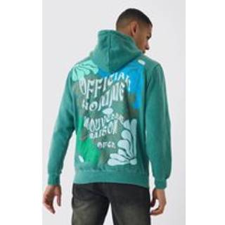Mens Forest Regular Fit Official Homme Floral Puff Print Washed Hoodie