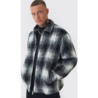 Mens Tall Brushed Check Collared Harrington Jacket In Black