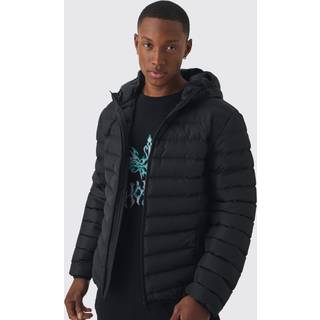 Mens Black Regular Fit Quilted Zip Through Hooded Jacket