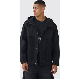 Mens Hooded Mesh Panel Tech Parka In Black
