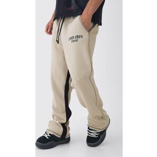 Mens Taupe Straight Leg Contrast Stitch Tonal Paint Splatter Jogger