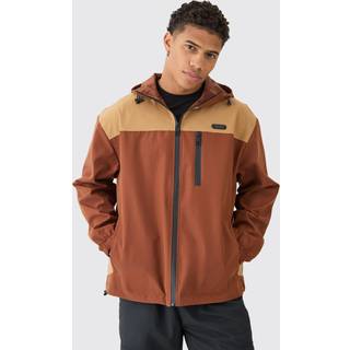Mens Oversized Man Tab Colour Block Hooded Windbreaker In Chocolate
