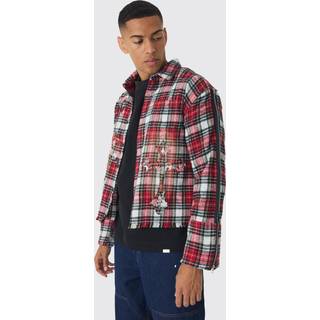 Mens Red Oversized Boxy Cross Applique Check Shirt
