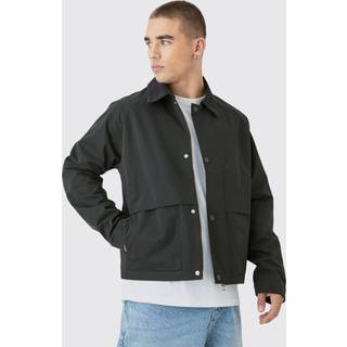 Mens Boxy Cord Collar Worker Jacket In Black