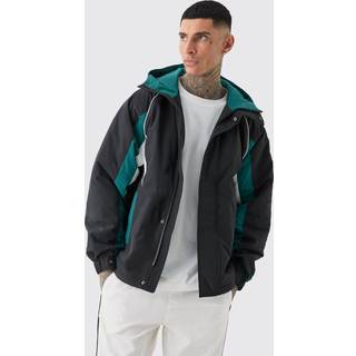 Mens Tall Hooded Colour Block Parka Jacket In Black
