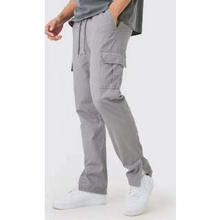 Mens Grey Elasticated Waist Slim Fit Cargo Split Hem Trouser