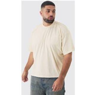 Mens Ecru Plus Oversized Boxy Extended Neck Washed T-shirt