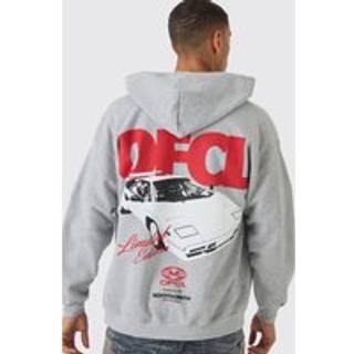 Mens Grey Regular Fit Ofcl Car Back Print Zip Through Hoodie
