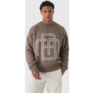 Mens Taupe Fluffy Knit BM Jumper