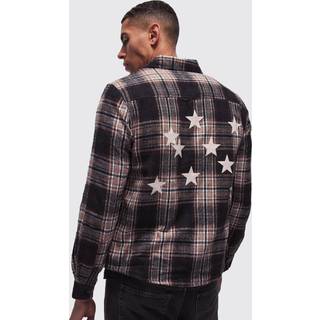 Mens Black Regular Fit Star Print Check Shirt