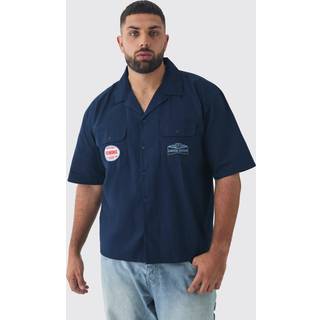 Mens Navy Plus Western Moto Applique Overshirt