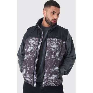Mens Plus Colour Block Printed Funnel Neck Gilet In Charcoal