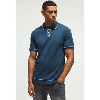 Mens Navy Regular Fit Contrast Tipped Interlock Polo