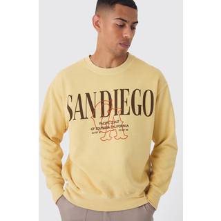 Mens Yellow Regular Fit San Diego Graphic Washed Sweatshirt