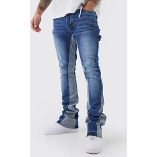 Mens Blue Skinny Flared Stacked Carpenter Gusset Washed Jeans